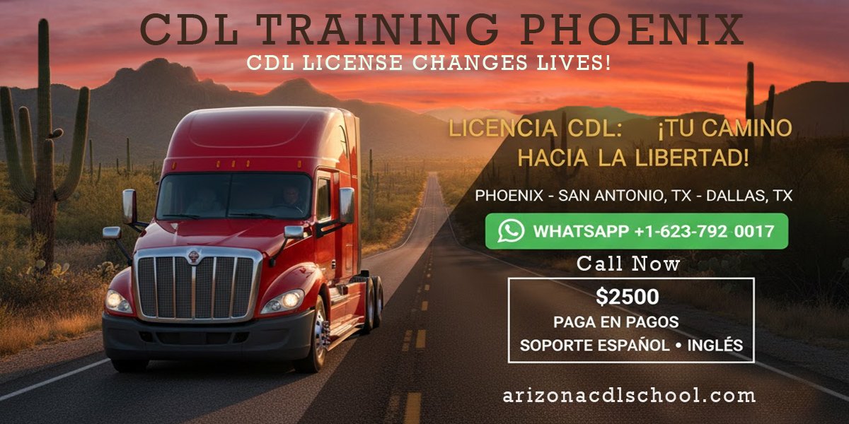 CDL Training Phoenix  this is a banner that show services, phones for CDL training Phoenix Arizona.  +1-623-792-0017 you can call any time